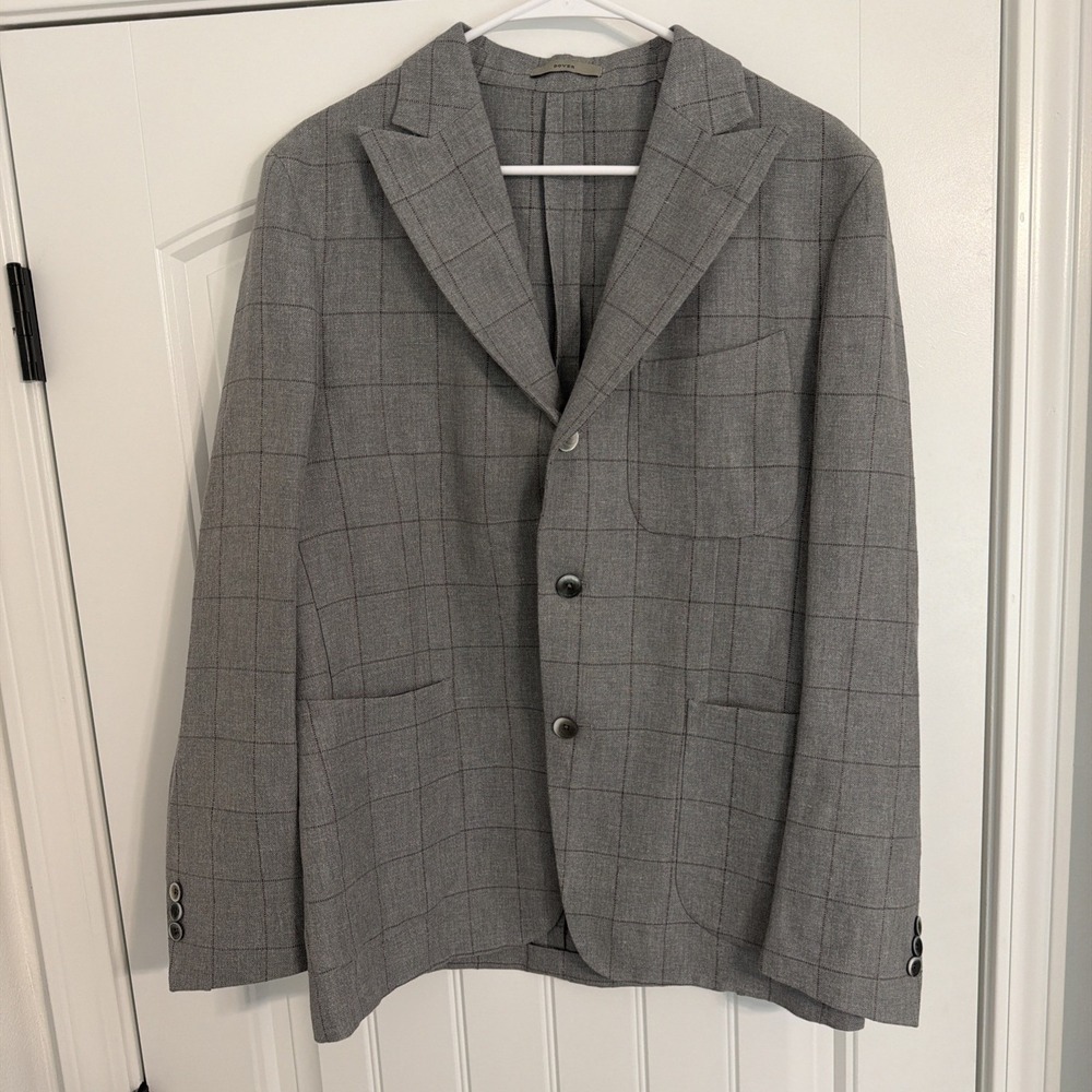 BOGLIOLI DOVER Tailored Jacket 50R Plaid Gray Cotton Linen Blend
